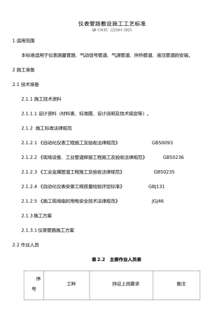 仪表管路敷设施工工艺标准----