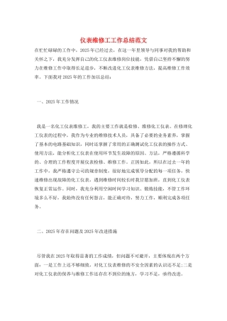 仪表维修工工作总结范文