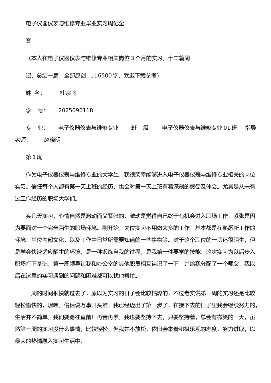 仪表维护实习周记_第1页