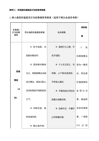 价值观及行为标准考核表0104