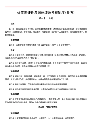 价值观评价及岗位绩效考核制度