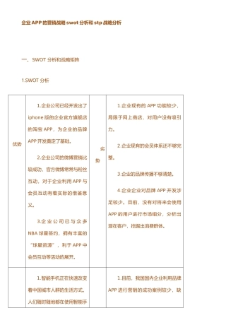 企业APP的营销战略swot分析和stp战略分析