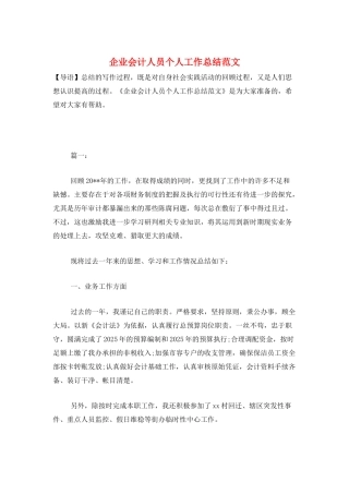 企业会计人员个人工作总结范文