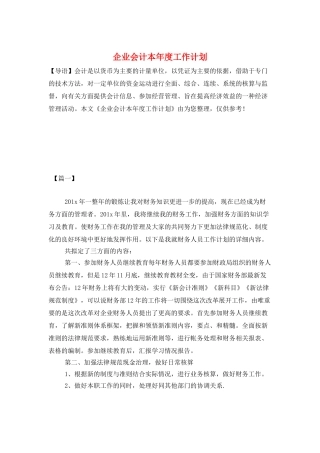 企业会计本年度工作计划