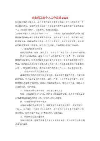 企业保卫处个人工作总结2025