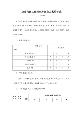 企业内部工程师评级标准