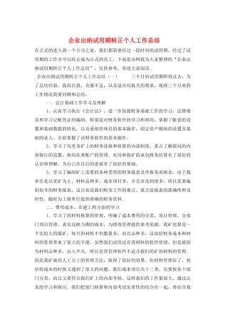 企业出纳试用期转正个人工作总结