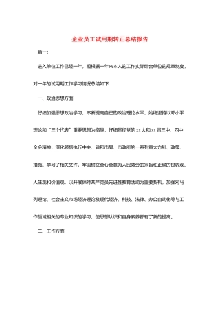 企业员工试用期转正总结报告