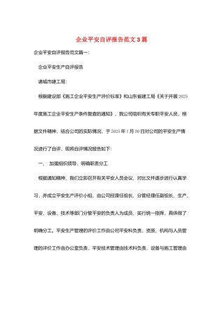 企业安全自评报告范文3篇