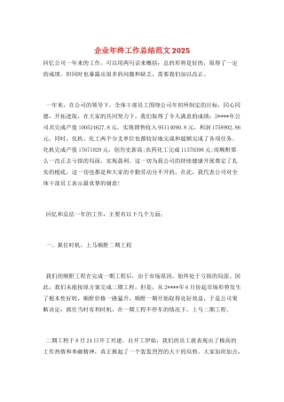 企业年终工作总结范文2025