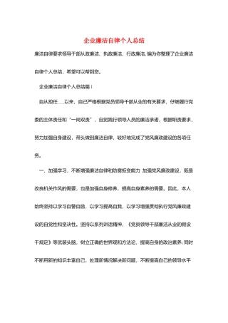 企业廉洁自律个人总结