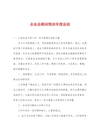 企业总顾问简洁年度总结