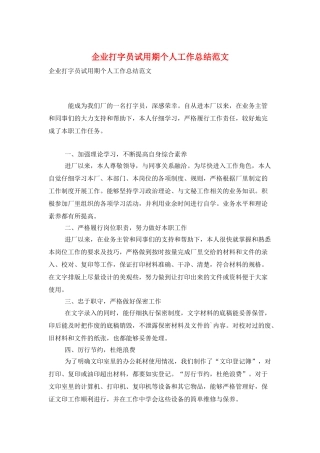 企业打字员试用期个人工作总结范文