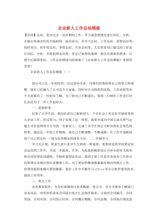 企业新人工作总结模板