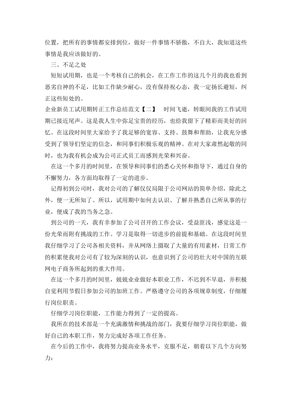 企业新员工试用期转正工作总结范文_第2页