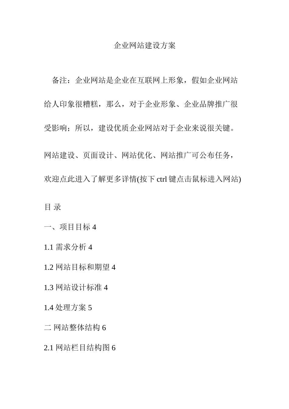 企业网站建设专项方案专业版_第1页