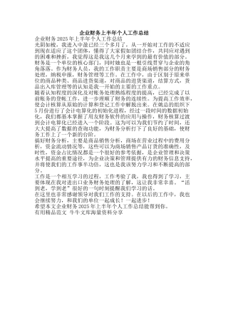 企业财务上半年个人工作总结-精品范文资料