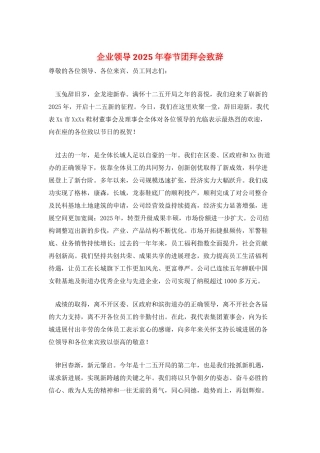 企业领导2025年春节团拜会致辞