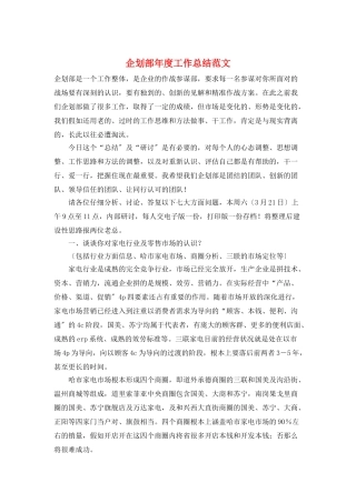 企划部年度工作总结范文