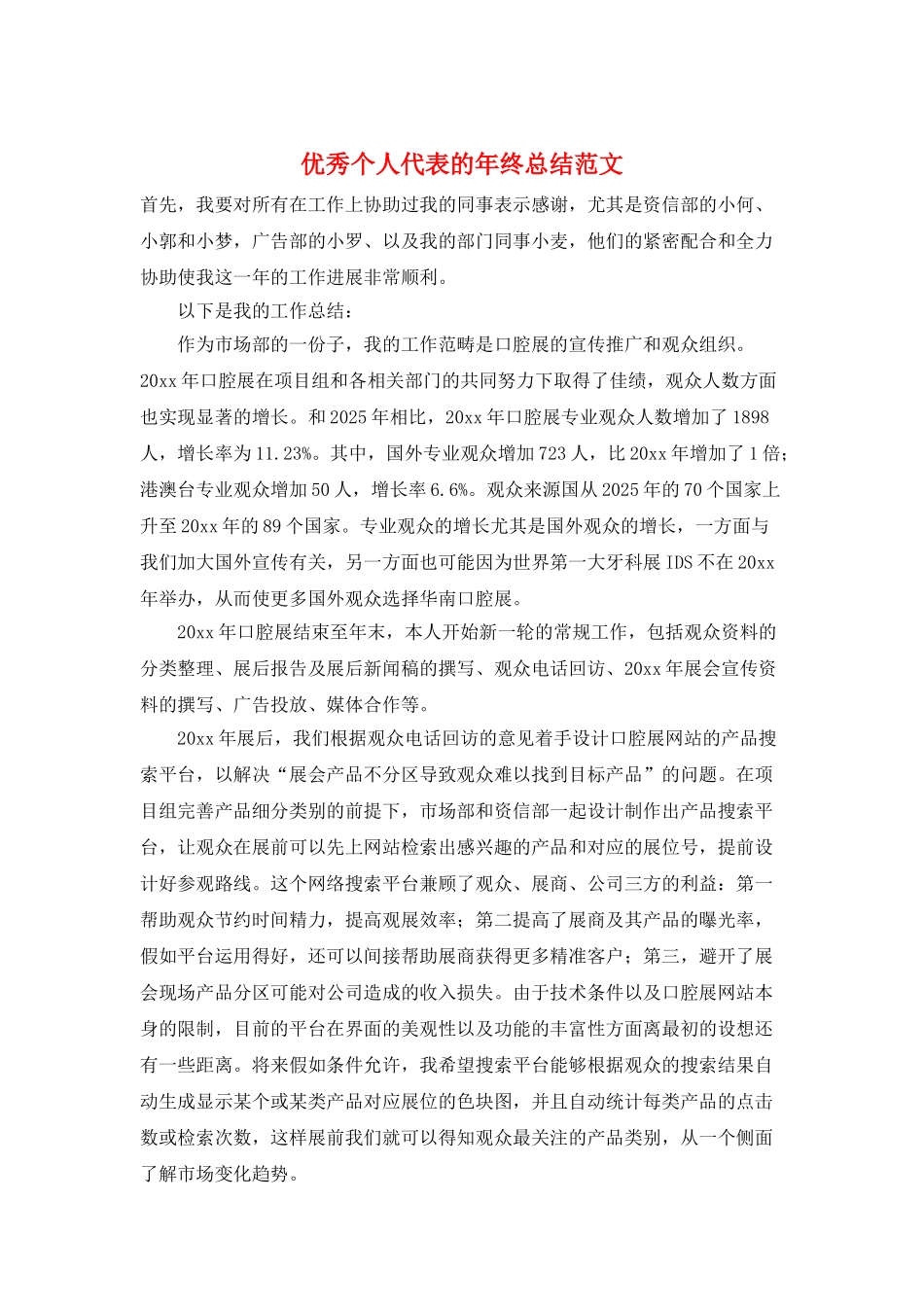 优秀个人代表的年终总结范文_第1页