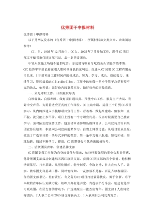 优秀团干申报材料