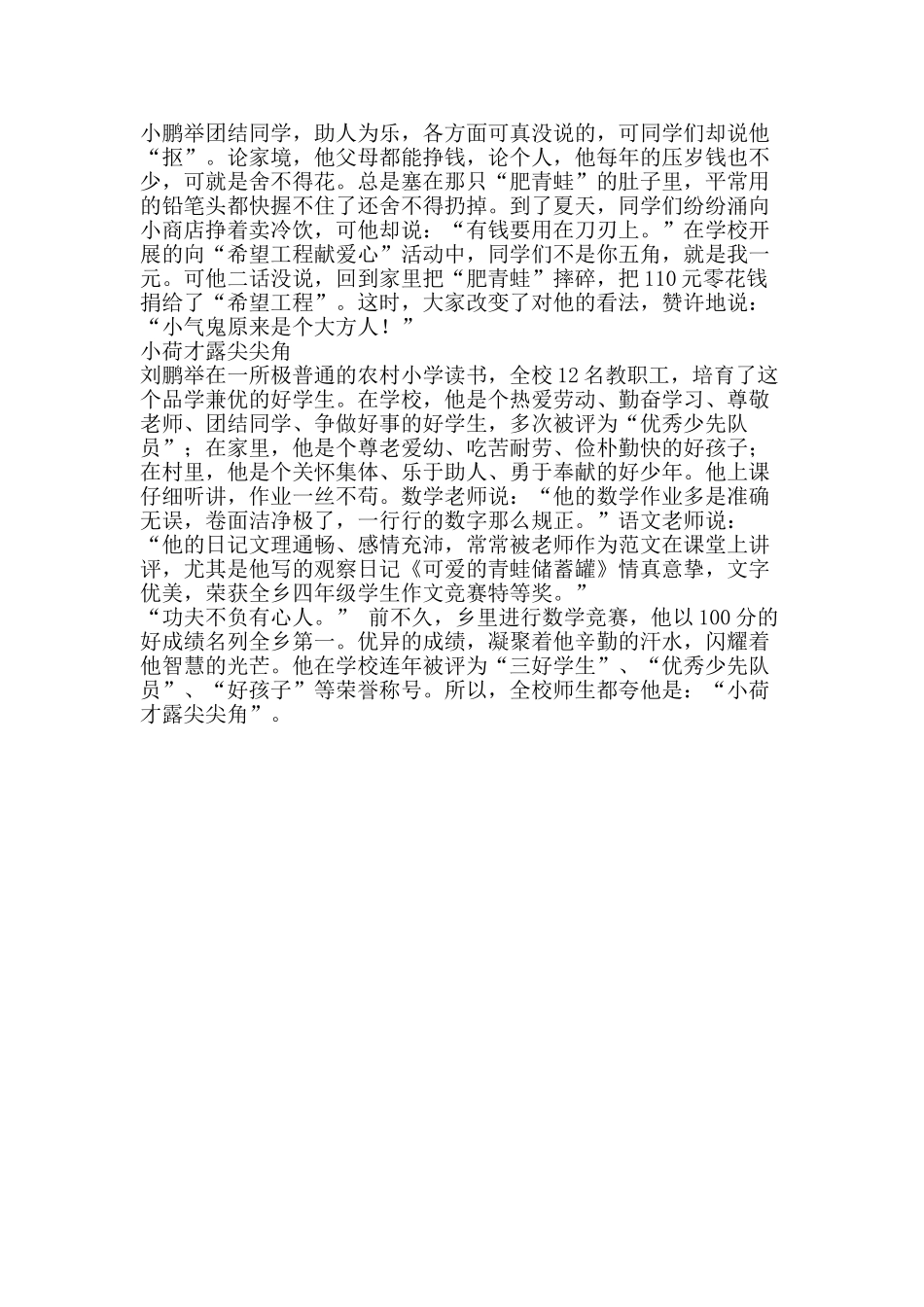 优秀少先队员事迹材料小荷才露尖尖角_第2页