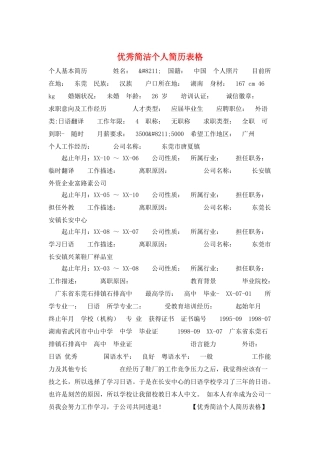 优秀简洁个人简历表格