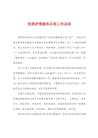 优质护理服务示范工作总结