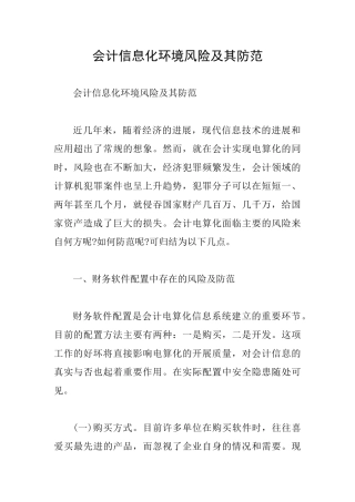 会计信息化环境风险及其防范