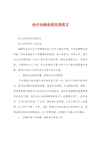 会计出纳总结完美范文