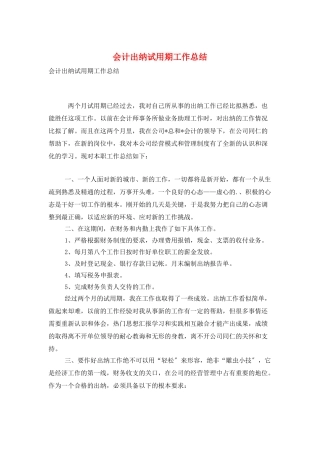 会计出纳试用期工作总结