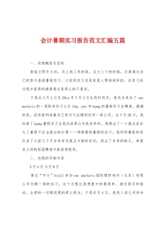 会计暑期实习报告范文汇编五篇