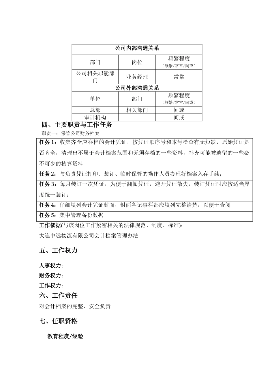 会计档案保管员岗位说明书_第3页