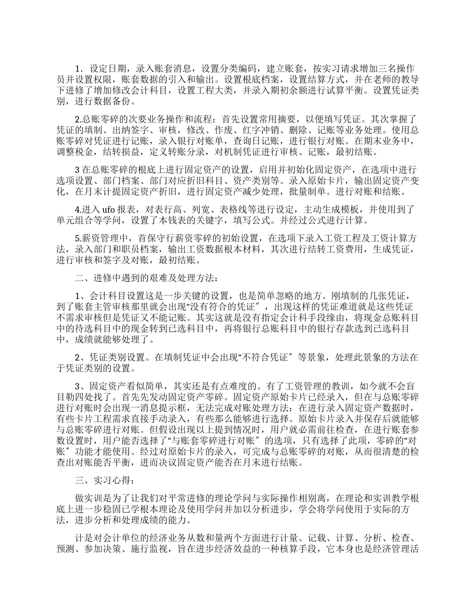 会计电算化实训总结报告_第1页