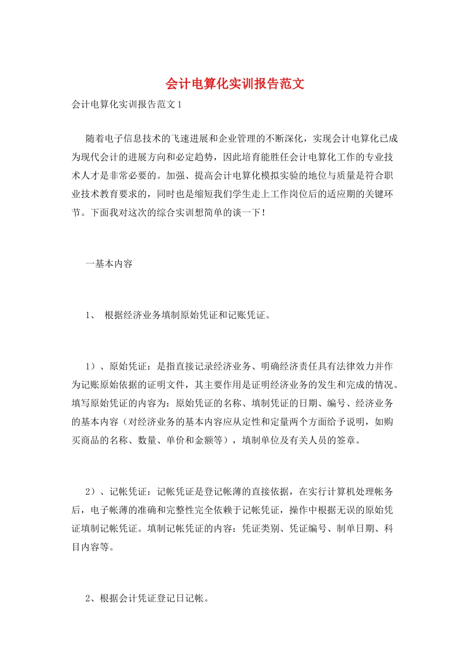 会计电算化实训报告范文_第1页