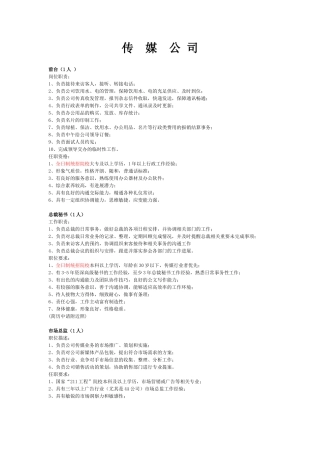 传媒公司各职位招聘任职资格