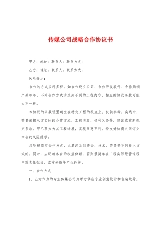 传媒公司战略合作协议书