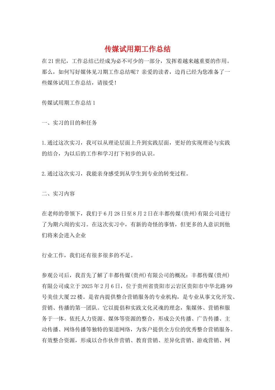 传媒试用期工作总结_第1页