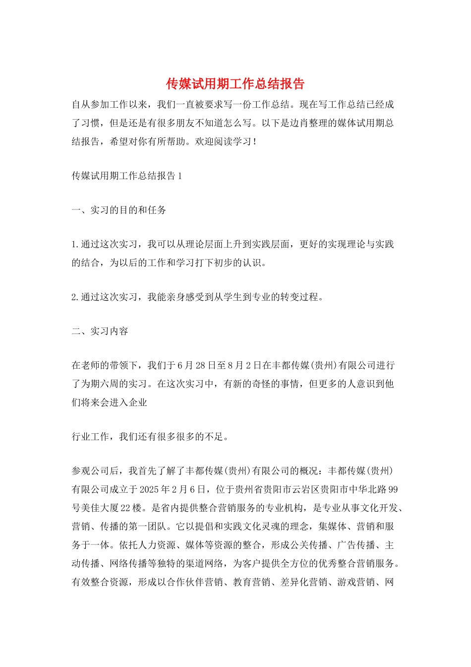 传媒试用期工作总结报告_第1页