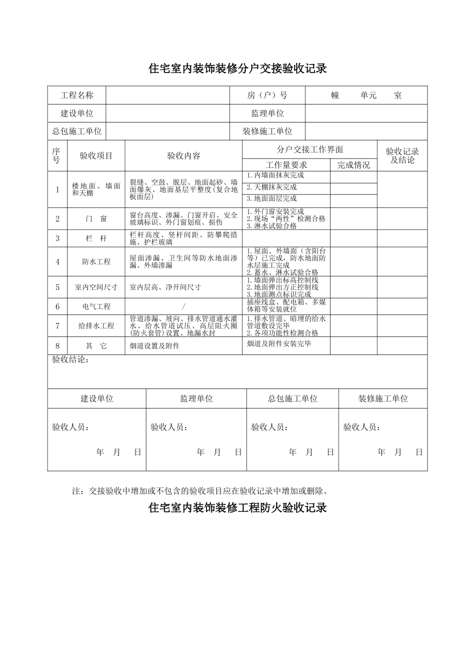 住宅室内装饰装修分户交接验收记录_第1页