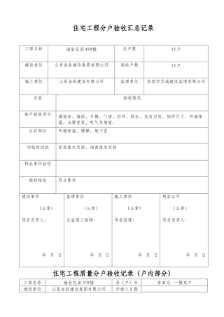 住宅工程分户验收汇总记录