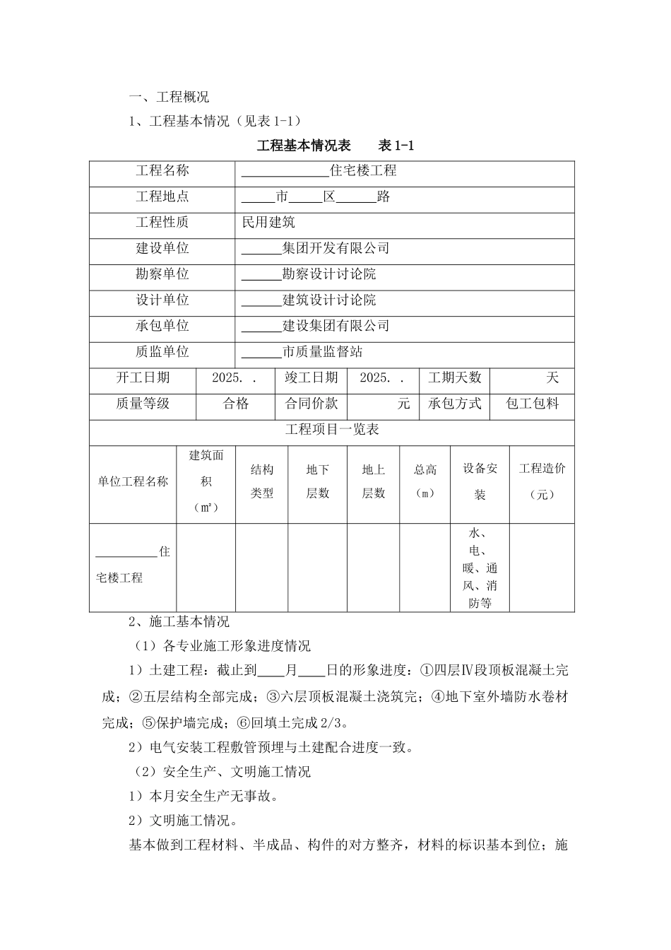 住宅楼工程监理月报_第1页