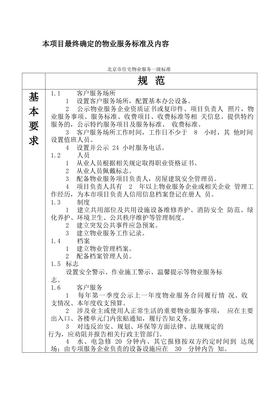住宅物业服务一级标准_第1页