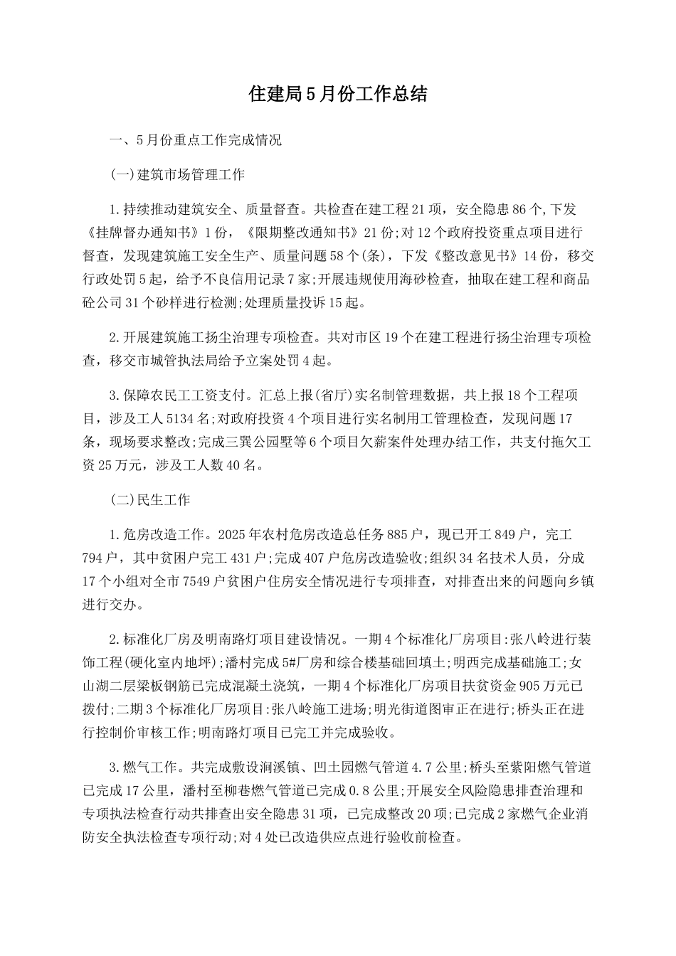 住建局5月份工作总结_第1页