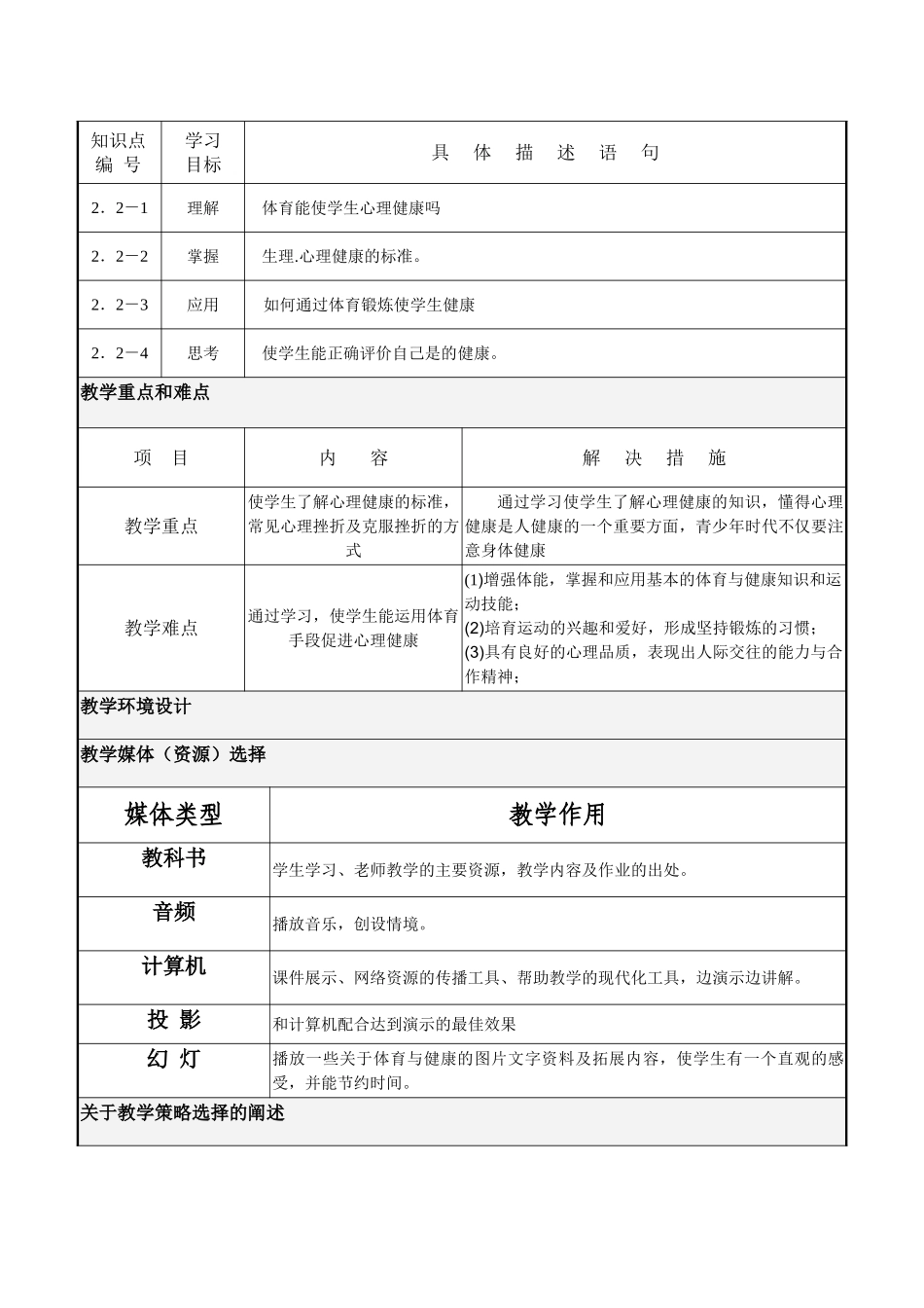 体育与心理健康教学设计_第2页