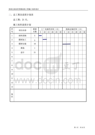 体育休闲公园水世界膜结构工程施工组织设计方案