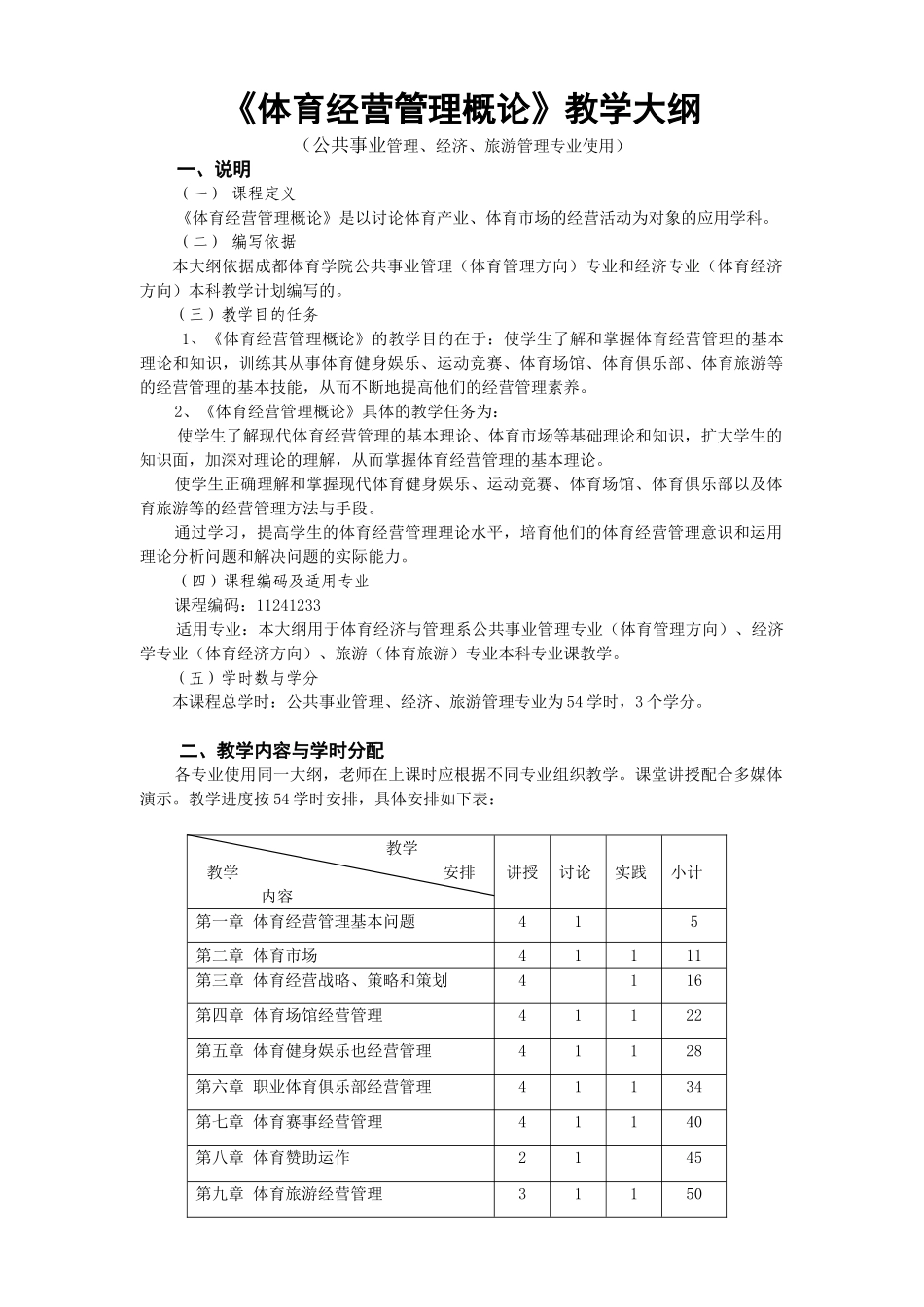 体育经营管理概论教学大纲_第1页