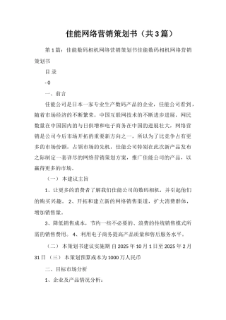 佳能网络营销策划书