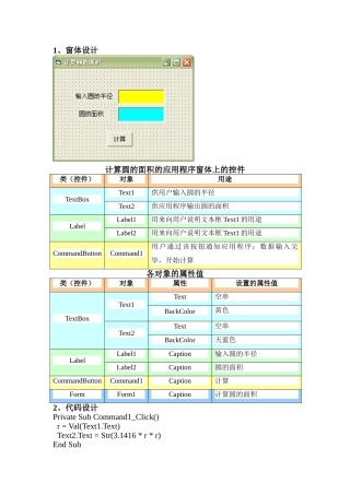 使用VB设计一个简单的小程序计算圆的面积