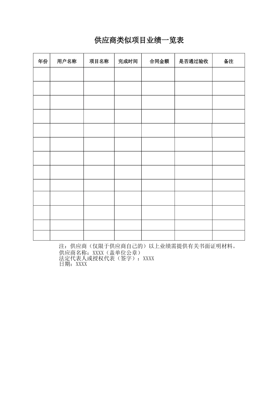 供应商类似项目业绩一览表（标准版）_第1页